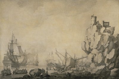 Navi e milizia su una costa rocciosa da Willem van de Velde the Elder